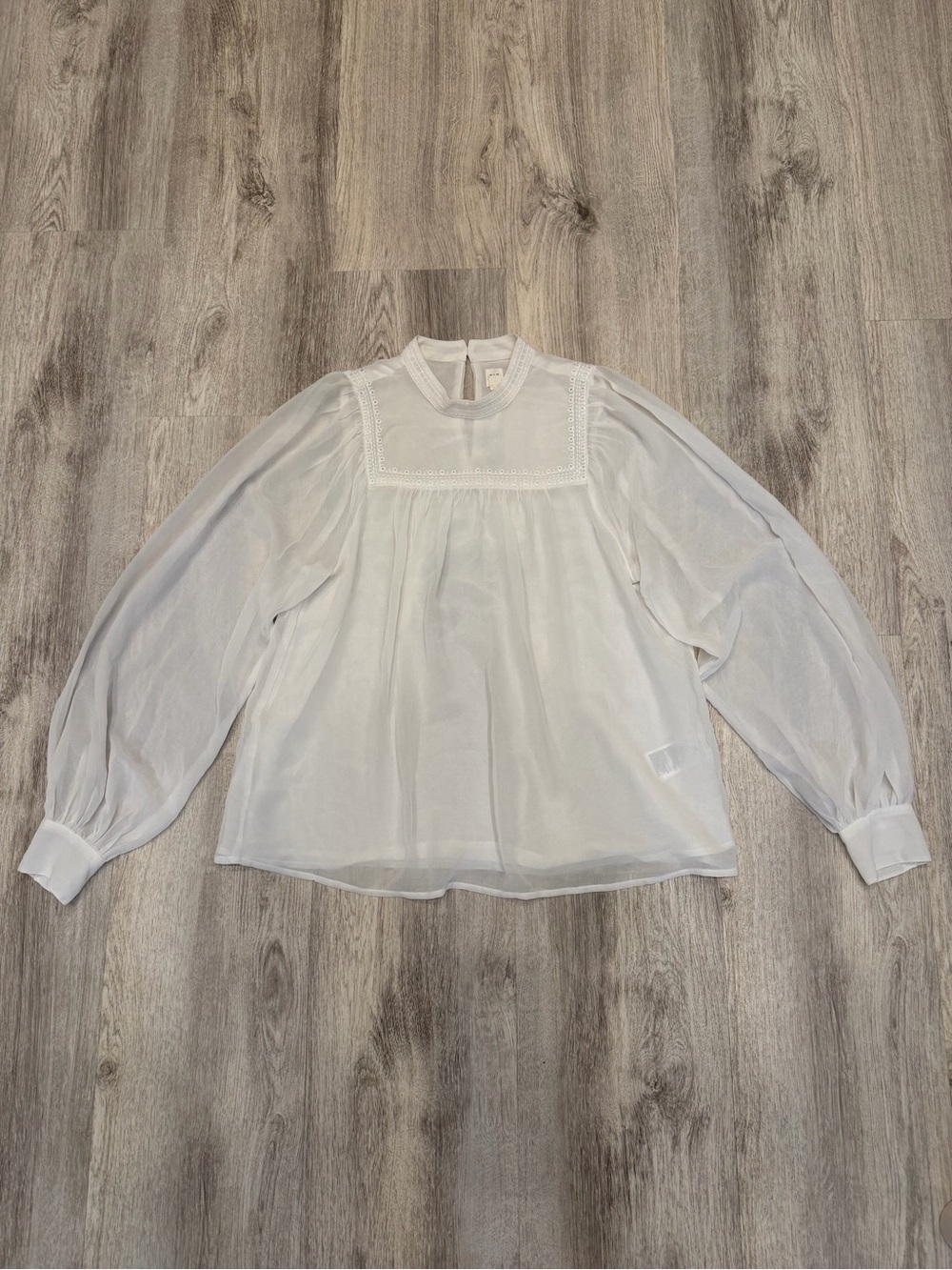 GAP White Sheer Embroidered Blouse Small Tall Long Sleeve Boho